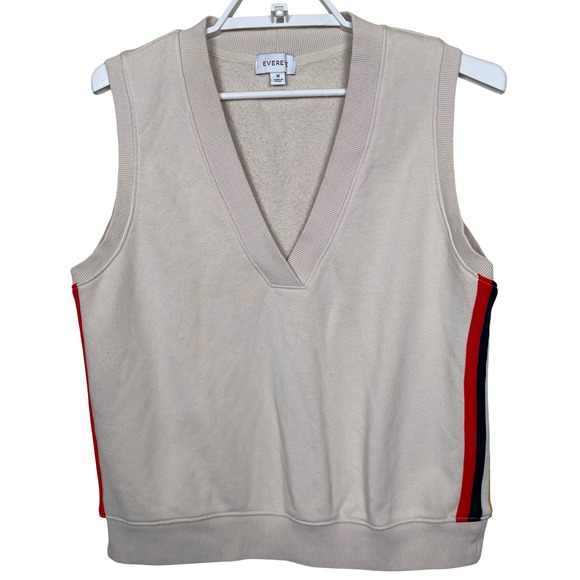 Evereve Women's Mayan Sleeveless V Neck Sweatshirt Vest Top Side Stripe Beige M - Picture 2 of 9
